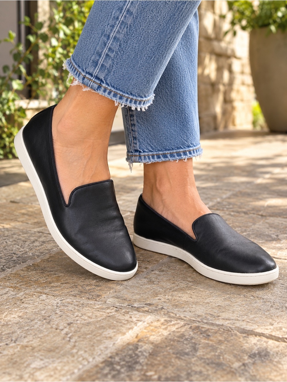 Birdies The Swift 7.5 Black Leather Slip On Loafer Sneaker Comfort Shoes Travel